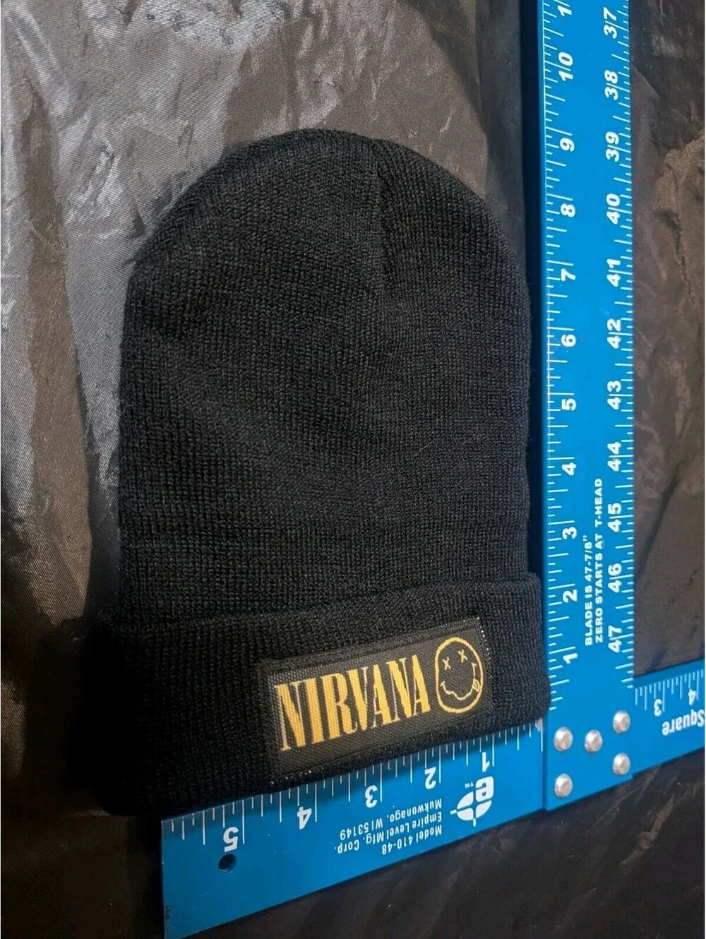 Nirvana Gray Beanie Hat Yellow Text Smiley Grunge Rock Band Merch Knit Cap